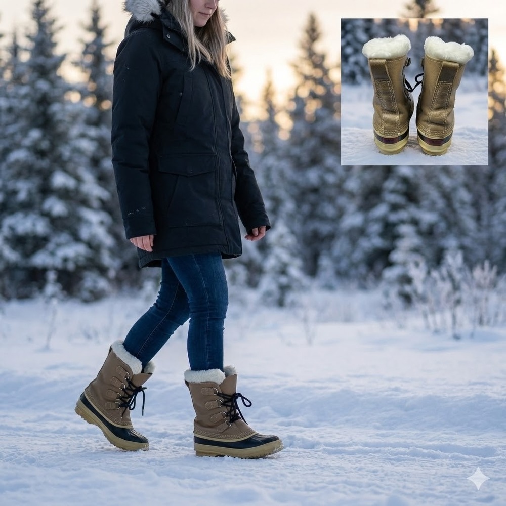 Sorel Caribou Vintage‎ Made in Canada Winter Boots Women 7 Tan Leather Rubber